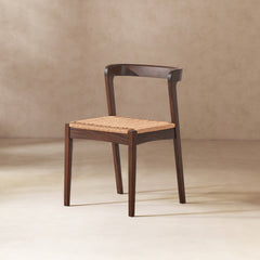 Capri Woven Seat Oak Wood Dining Chair Dark Brown Red Oak
