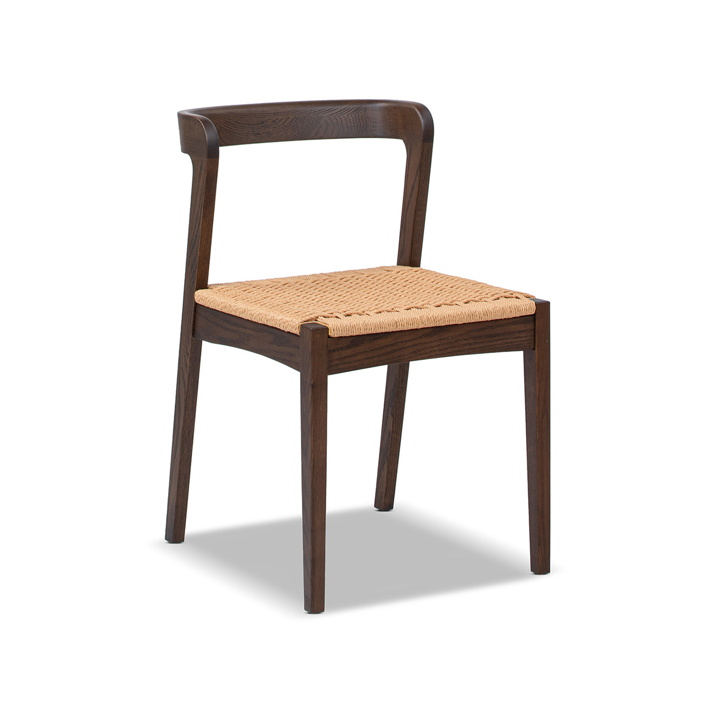 Capri Woven Seat Oak Wood Dining Chair Dark Brown Red Oak