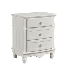 Classic Traditional White Finish 3 Drawers Nightstand 1pc Decorative Accents Wooden Bedroom Furniture Bedside Table Turned Feet