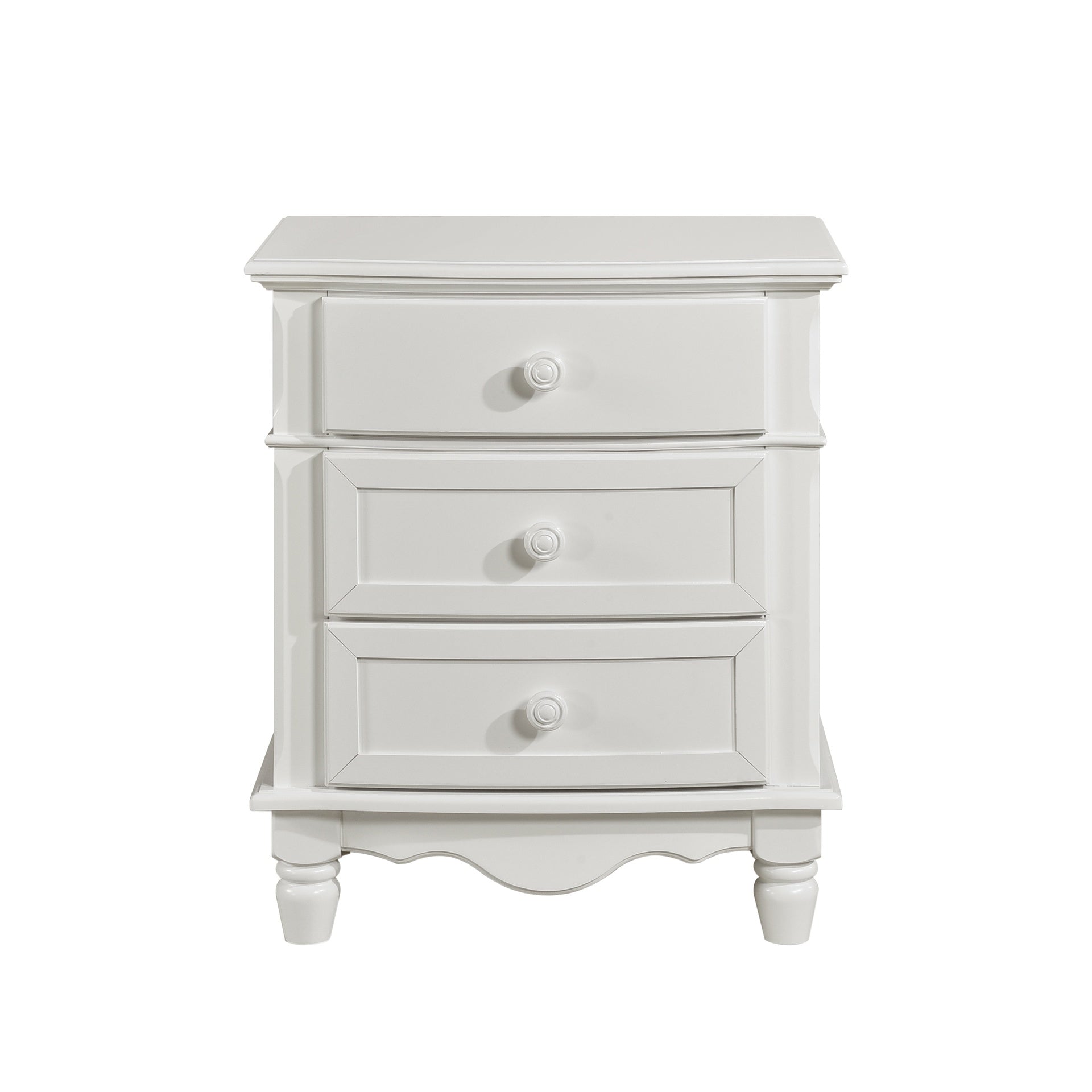 Classic Traditional White Finish 3 Drawers Nightstand 1pc Decorative Accents Wooden Bedroom Furniture Bedside Table Turned Feet