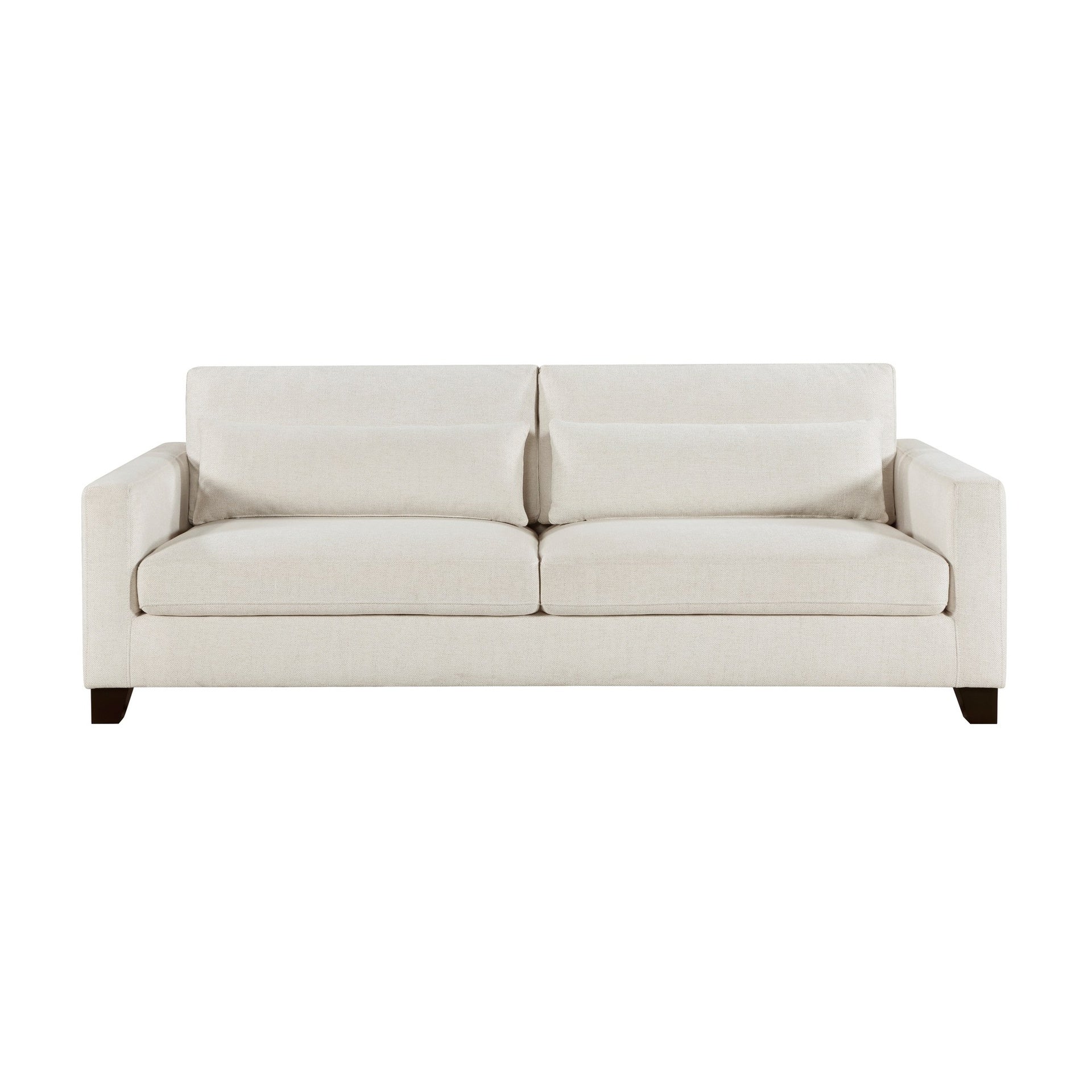 Ivory Fabric Upholstered Sofa with Pillows Cushion Seat and Back Modern Living Room Furniture 1pc Solid Wood Legs