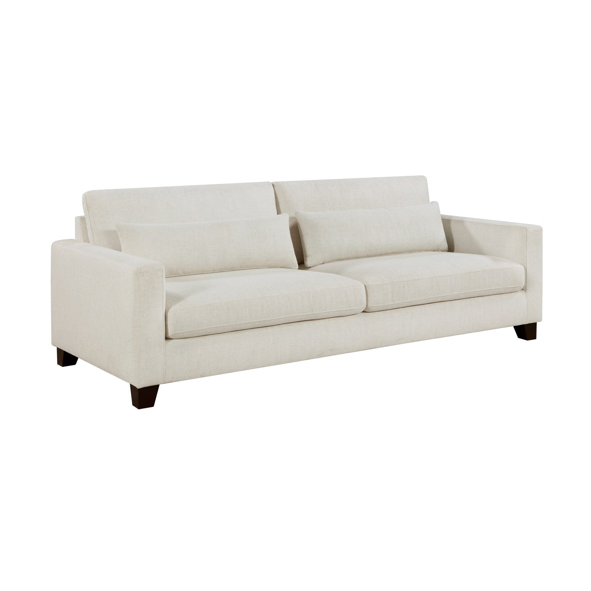 Ivory Fabric Upholstered Sofa with Pillows Cushion Seat and Back Modern Living Room Furniture 1pc Solid Wood Legs