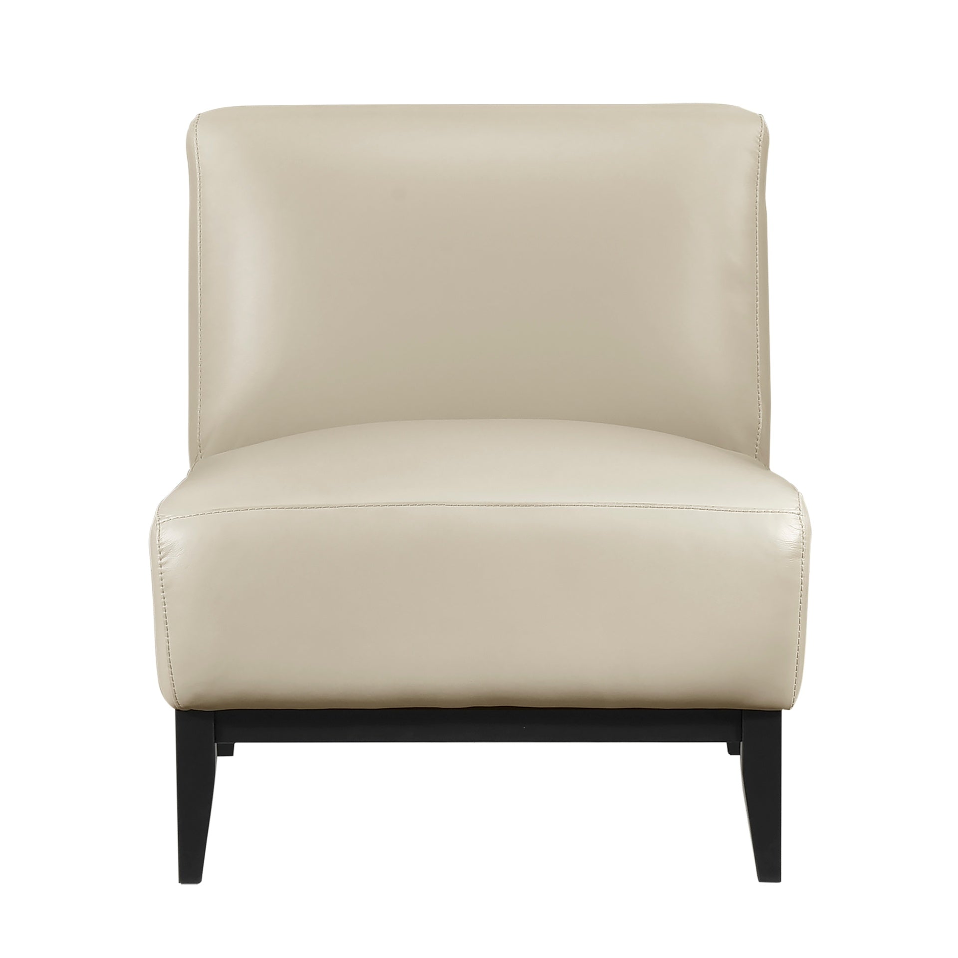 Leather Upholstered Accent Chair Beige Cushion Seat Back Solid Wood Luxurious Living Room Furniture 1pc Durable Comfort Chair