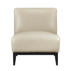 Leather Upholstered Accent Chair Beige Cushion Seat Back Solid Wood Luxurious Living Room Furniture 1pc Durable Comfort Chair