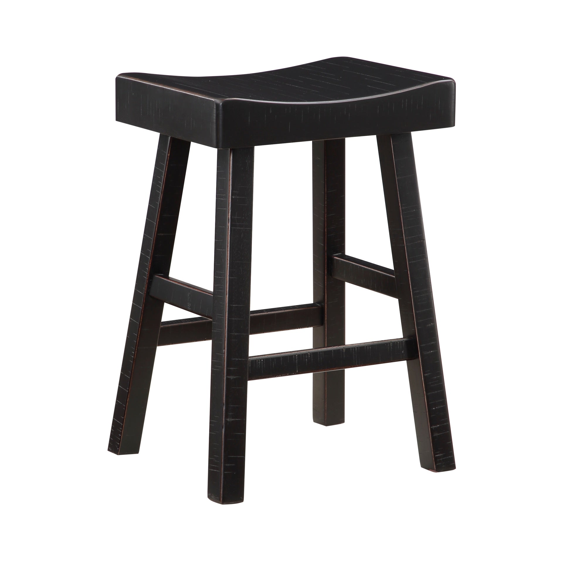 Transitional 4-Piece Counter Height Set, Table and Counter Height Stools Black Finish Solid Rubberwood Furniture