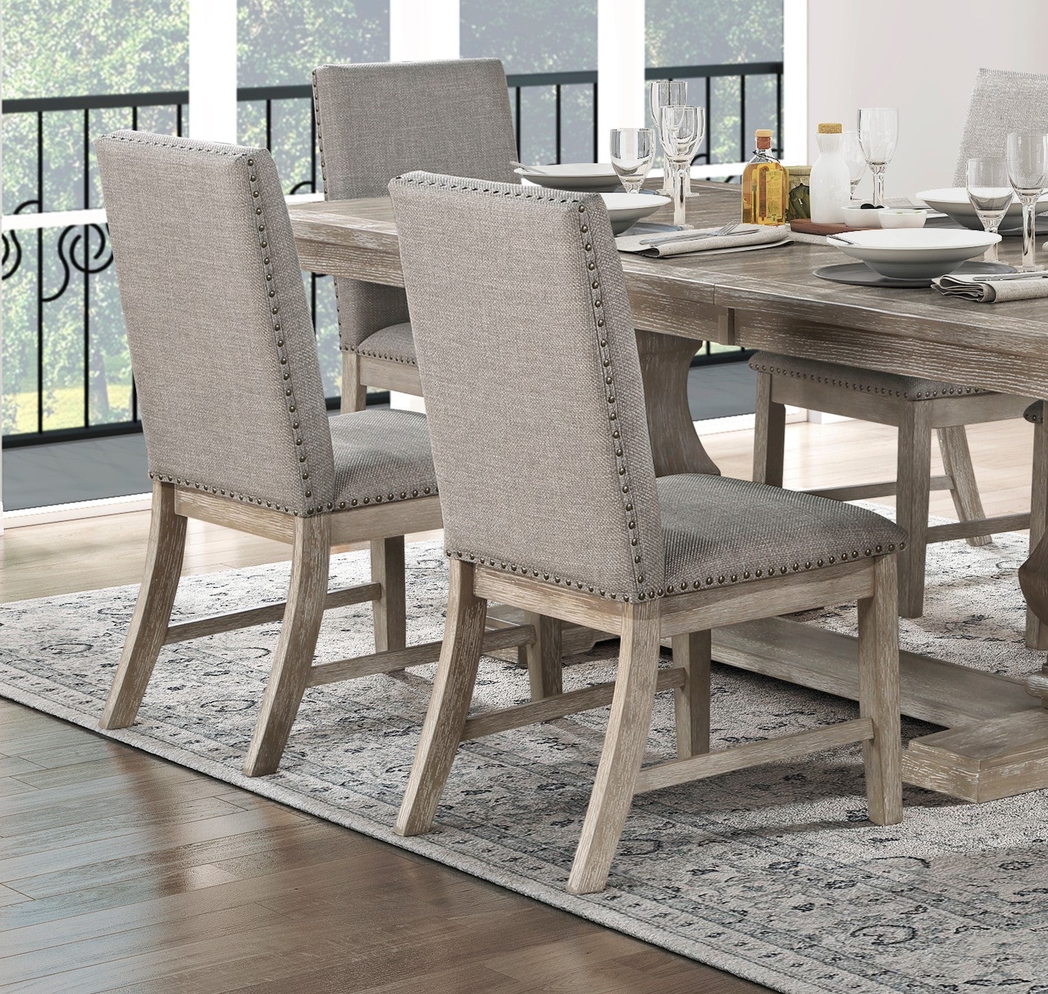 Traditional Style 5pc Dining Set Table with Extension Leaf and 4x Side Chairs Brownish Gray Finish Wooden Dining Kitchen Furniture