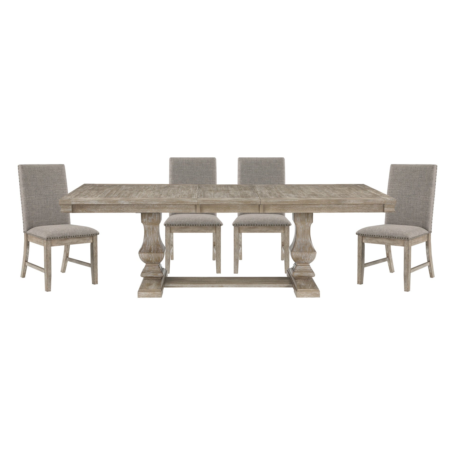 Traditional Style 5pc Dining Set Table with Extension Leaf and 4x Side Chairs Brownish Gray Finish Wooden Dining Kitchen Furniture