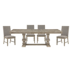 Traditional Style 5pc Dining Set Table with Extension Leaf and 4x Side Chairs Brownish Gray Finish Wooden Dining Kitchen Furniture