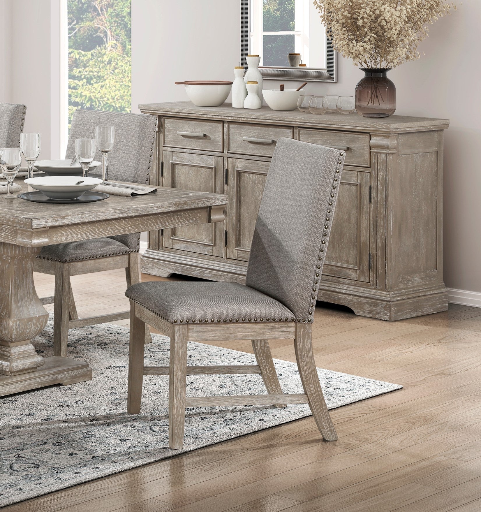 Traditional Style 5pc Dining Set Table with Extension Leaf and 4x Side Chairs Brownish Gray Finish Wooden Dining Kitchen Furniture
