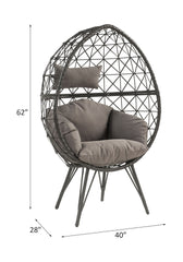 Aeven Light Gray Fabric & Black Wicker Patio Lounge Chair