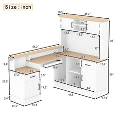 L-Shaped Computer Desk with outlet, Drawers, Bookshelf, Modern Corner Desk, L-Shaped Study Table Writing Desk,Corner Gaming Computer Desk with Storage,White