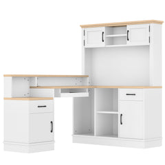 L-Shaped Computer Desk with outlet, Drawers, Bookshelf, Modern Corner Desk, L-Shaped Study Table Writing Desk,Corner Gaming Computer Desk with Storage,White