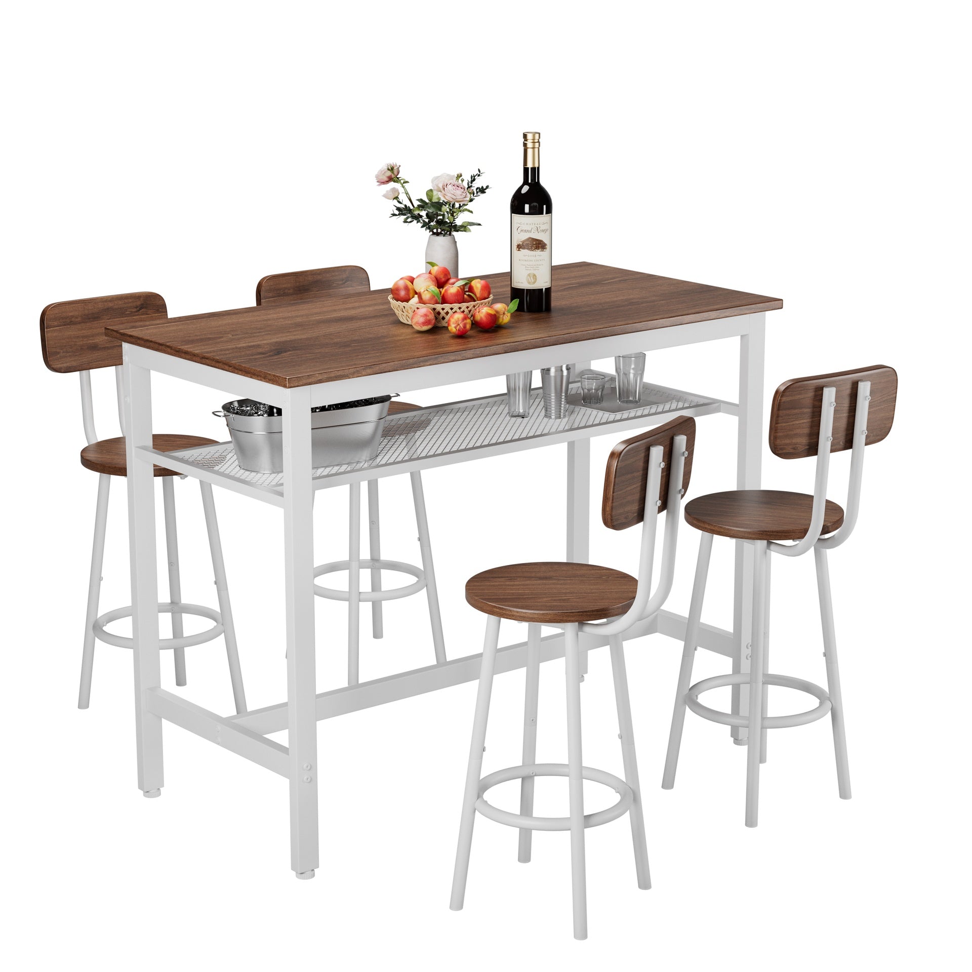 5 Piece Bar Table Set, Kitchen Bar Table and Chairs Set of 4, Modern Metal Counter Height Table with Stools for Dining Room, Living Room Breakfast Table