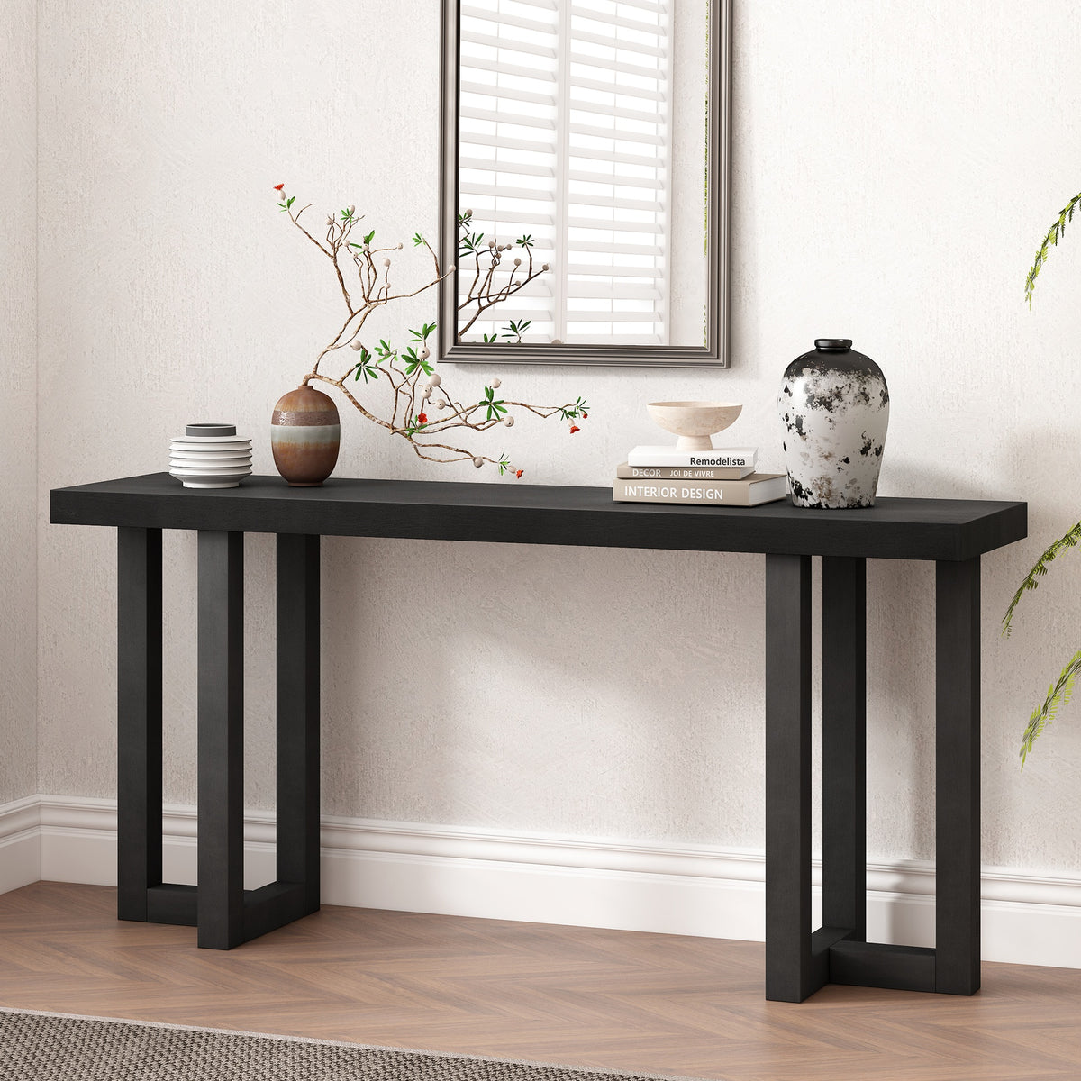 U_STYLE Geometric Design Console Table with Solid Pine Legs,Suitable for Entryway, Hallway, Living Room, Bedroom
