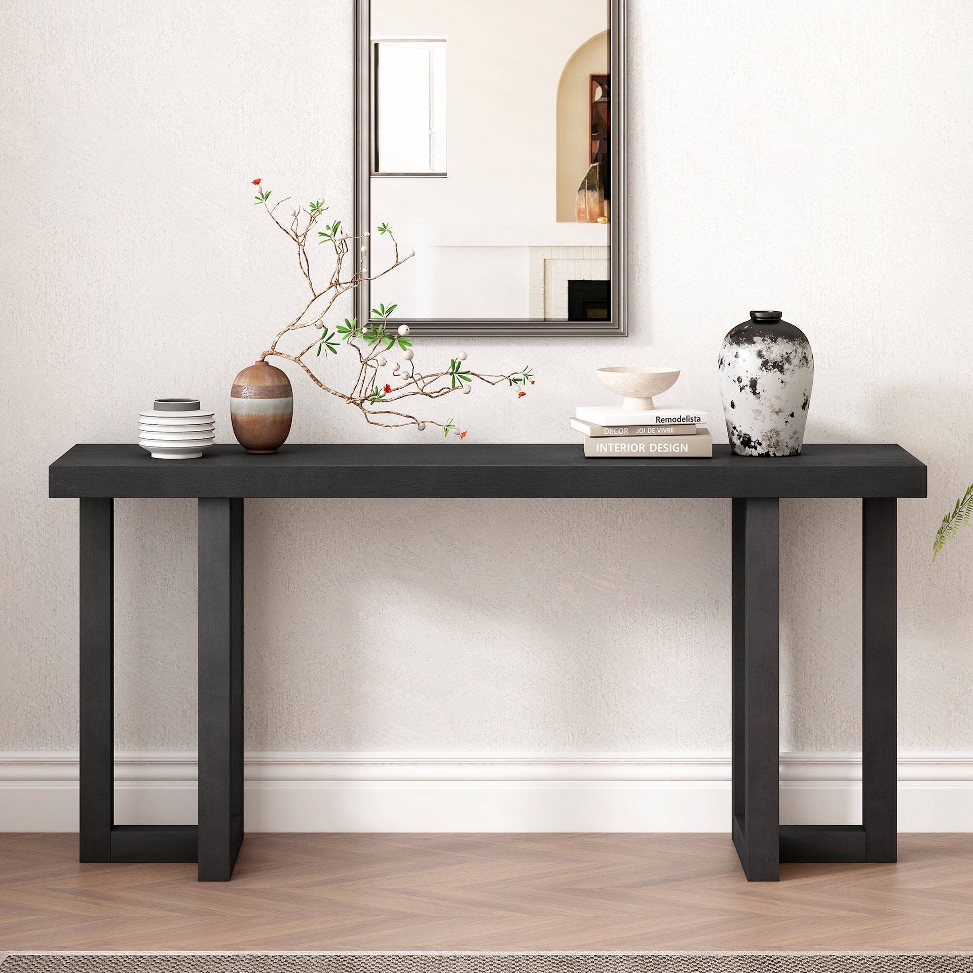 U_STYLE Geometric Design Console Table with Solid Pine Legs,Suitable for Entryway, Hallway, Living Room, Bedroom