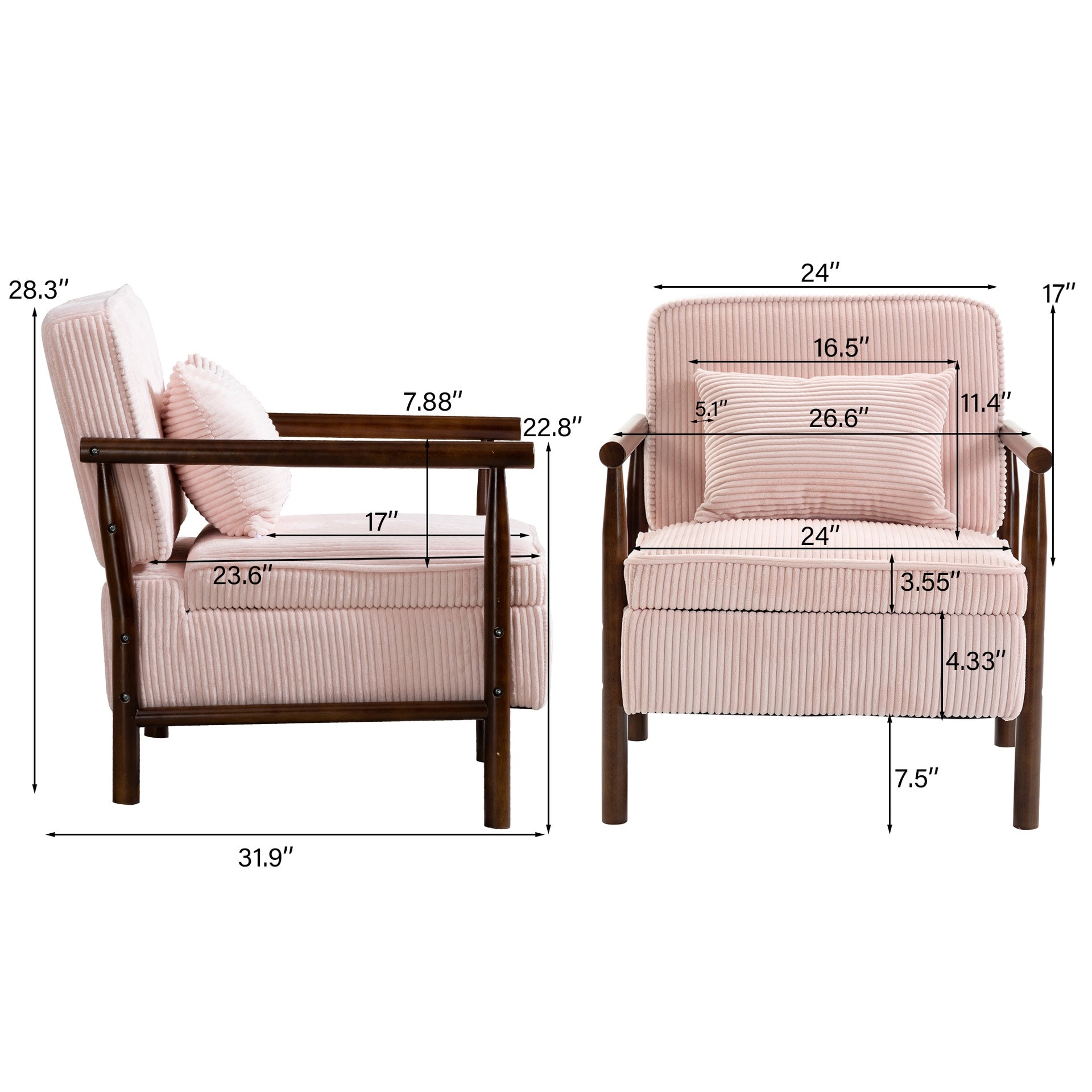 Storage Chair,Mid Century Modern Accent Chair with Wood Frame, Upholstered Living Room Chairs with Waist Cushion, Reading Armchair for Bedroom Sunroom