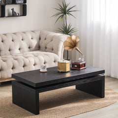 Modern Black Wood Coffee Table – Sleek Floating Top Design for Living Room 47.6" L* 23.6" W * 16.3" H