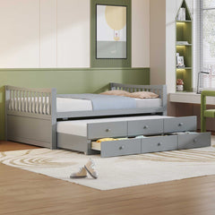 Full size Daybed with Twin size Trundle and Drawers, Full Size, Gray