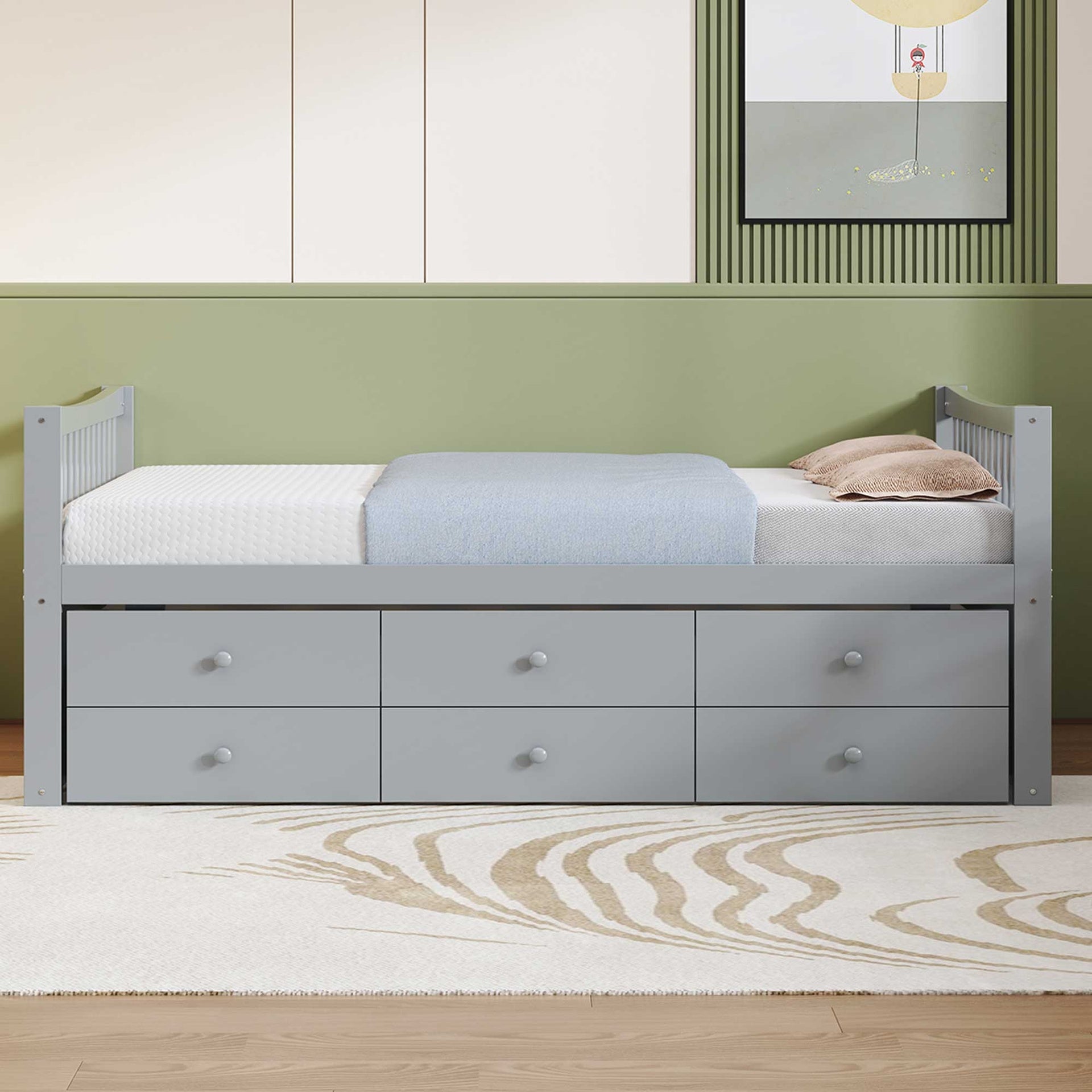 Full size Daybed with Twin size Trundle and Drawers, Full Size, Gray