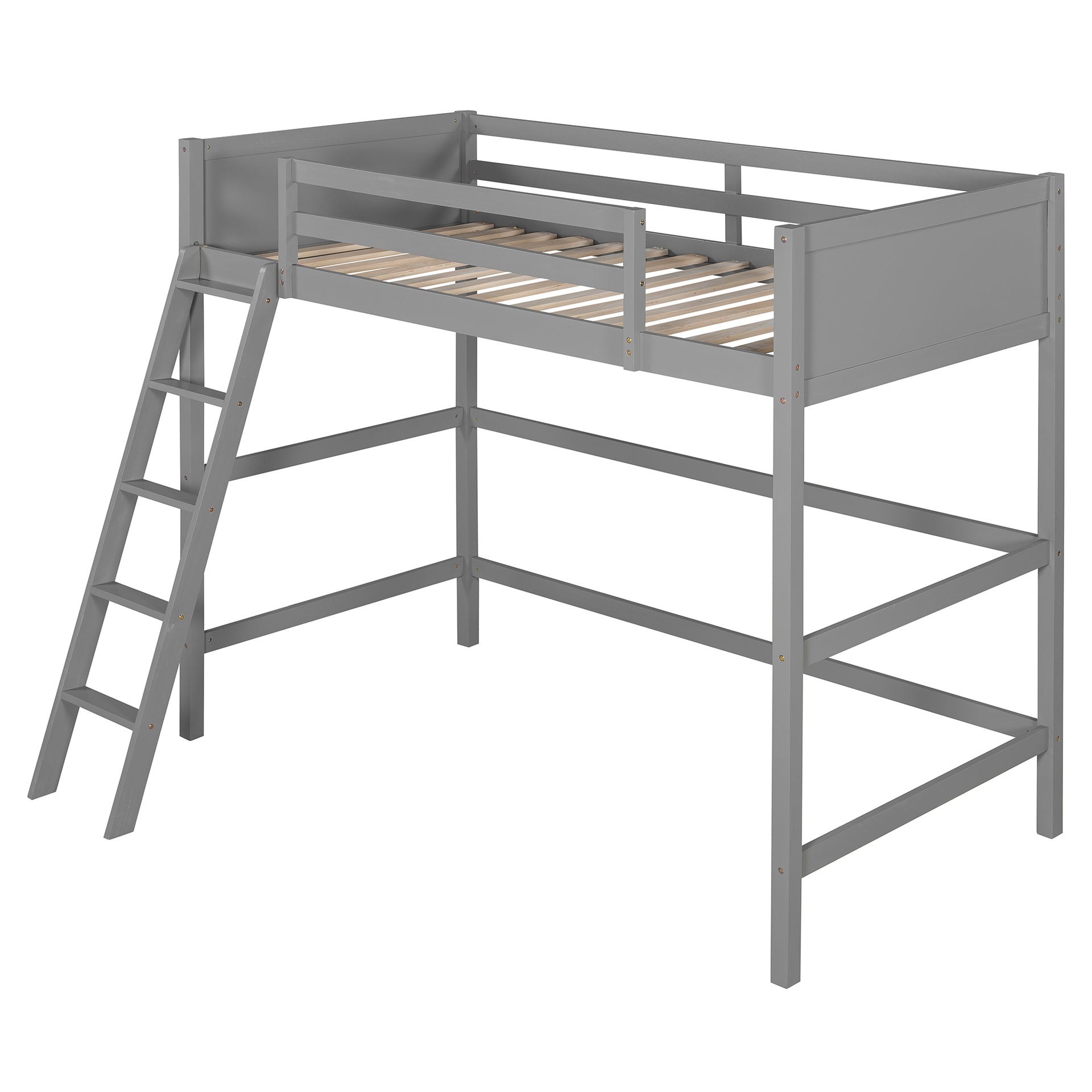 Solid Wood Twin Size Loft Bed with Ladder(Gray)(OLD SKU: WF292330AAE)