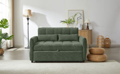 52.8" Loveseat Sofa Pull-out Sofa Bed Tufted Sleeper Sofa with an Adjustable Backrest, Three USB Ports and Two Lumbar Pillows for Living Room, Green