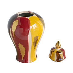 7.7x7.7x13.8" Curved Ceramic Jar with Artistic Multicolored Finish