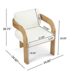 2-Pack Dining Chairs with Pillow Back, White Boucle Fabric, Natural Color Solid Wood Frame