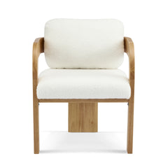 2-Pack Dining Chairs with Pillow Back, White Boucle Fabric, Natural Color Solid Wood Frame