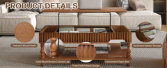 47.24" Vintage Brown Lift Top Coffee Table, Tool-Free Assembly Solid Wood with Fluted Details & Solid Roman Legs, Classic Lift-Top Desk for Living Room