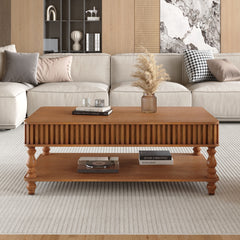 47.24" Vintage Brown Lift Top Coffee Table, Tool-Free Assembly Solid Wood with Fluted Details & Solid Roman Legs, Classic Lift-Top Desk for Living Room