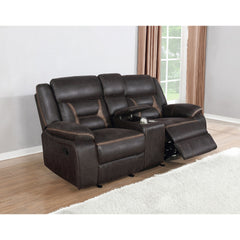 Brazelton Brown Upholstered Glider Loveseat with Console