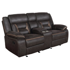 Brazelton Brown Upholstered Glider Loveseat with Console