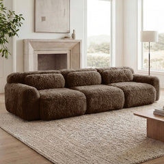 114''Soft And Fluffy  Plush Fabric,Modular Sectional Sofa Couches,Ergonomic Design With Ottoman And Throw Pillows,Full-compression Vacuum Packaging Buckle Connection For Study,Home Theater, Chocolate