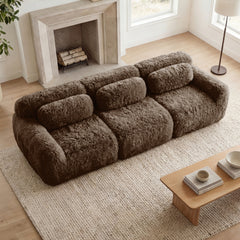 114''Soft And Fluffy  Plush Fabric,Modular Sectional Sofa Couches,Ergonomic Design With Ottoman And Throw Pillows,Full-compression Vacuum Packaging Buckle Connection For Study,Home Theater, Chocolate