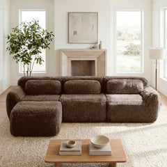 L-shaped Soft And Fluffy Plush Fabric,Boneless Sofa,With Throw Pillows 32D High Density Sponge,No Assembly Required Bottom,Anti-Slip Design Buckle Connection,Movable Ottoman For Living Room, Chocolate