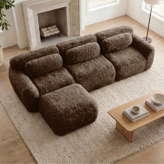 L-shaped Soft And Fluffy Plush Fabric,Boneless Sofa,With Throw Pillows 32D High Density Sponge,No Assembly Required Bottom,Anti-Slip Design Buckle Connection,Movable Ottoman For Living Room, Chocolate