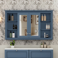 47 Inch Bathroom Mirror Cabinet with Storage, Adjustable Shelf and Open Shelves, Wall Mounted Medicine Cabinet for Bathroom, Bedroom, Vanity