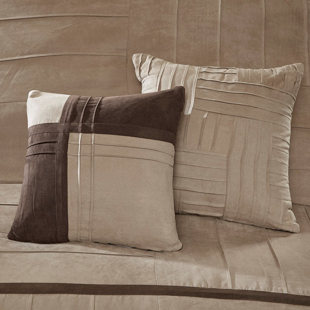7 Piece Faux Suede Comforter Set Beige Cal King