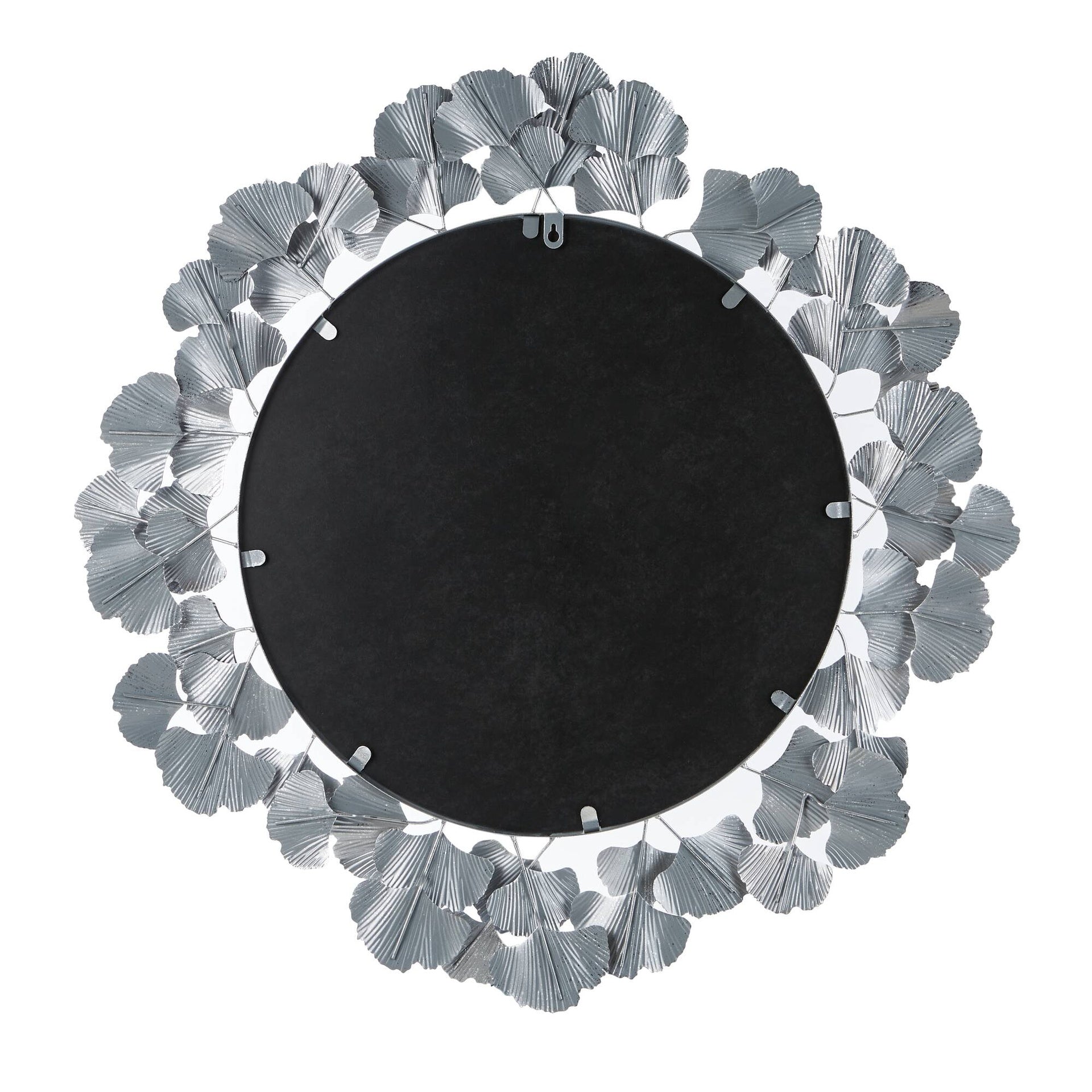 30.5"Eden Gingko Leaf Round Wall Mirror Silver