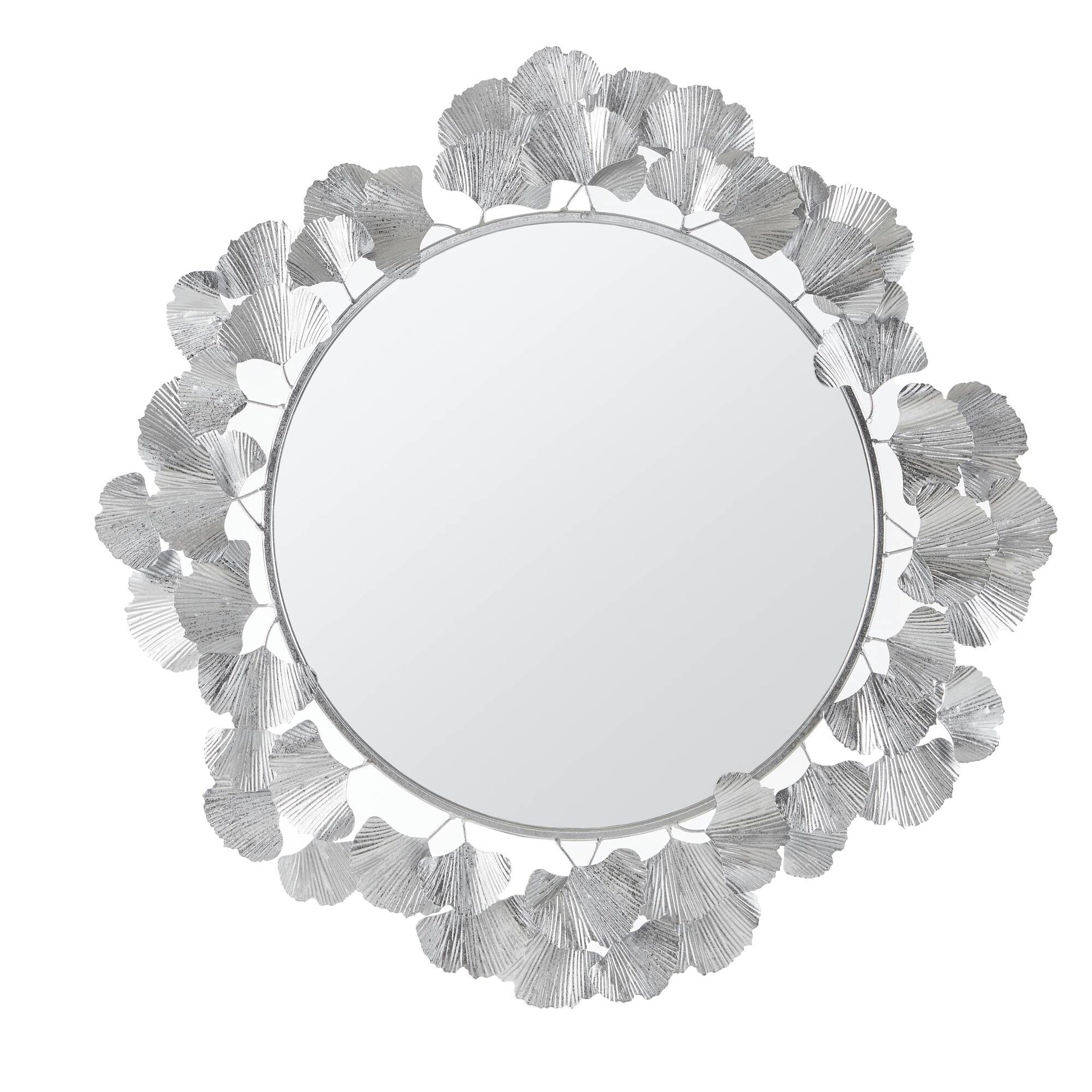 30.5"Eden Gingko Leaf Round Wall Mirror Silver