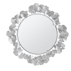 30.5"Eden Gingko Leaf Round Wall Mirror Silver