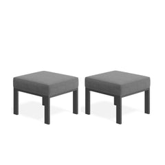 Set of 2,  22” All-Weather Metal Patio Ottomans Thick Gray Cushions & Gray Frame