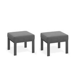 Set of 2,  22” All-Weather Metal Patio Ottomans Thick Gray Cushions & Gray Frame