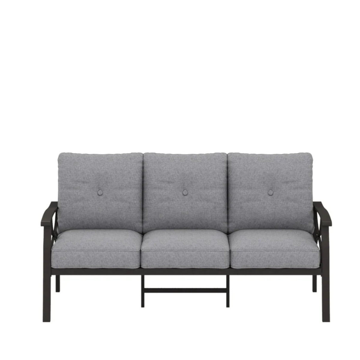 70” All-Weather Metal 3-Seat Patio Sofa, Khaki Frame with Gray Cushions