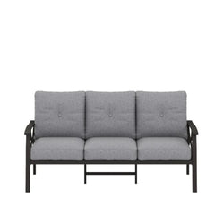 70” All-Weather Metal 3-Seat Patio Sofa, Khaki Frame with Gray Cushions
