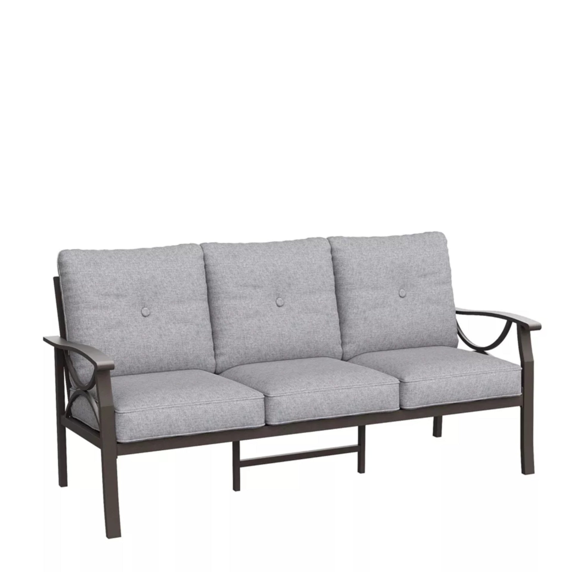 70” All-Weather Metal 3-Seat Patio Sofa, Khaki Frame with Gray Cushions