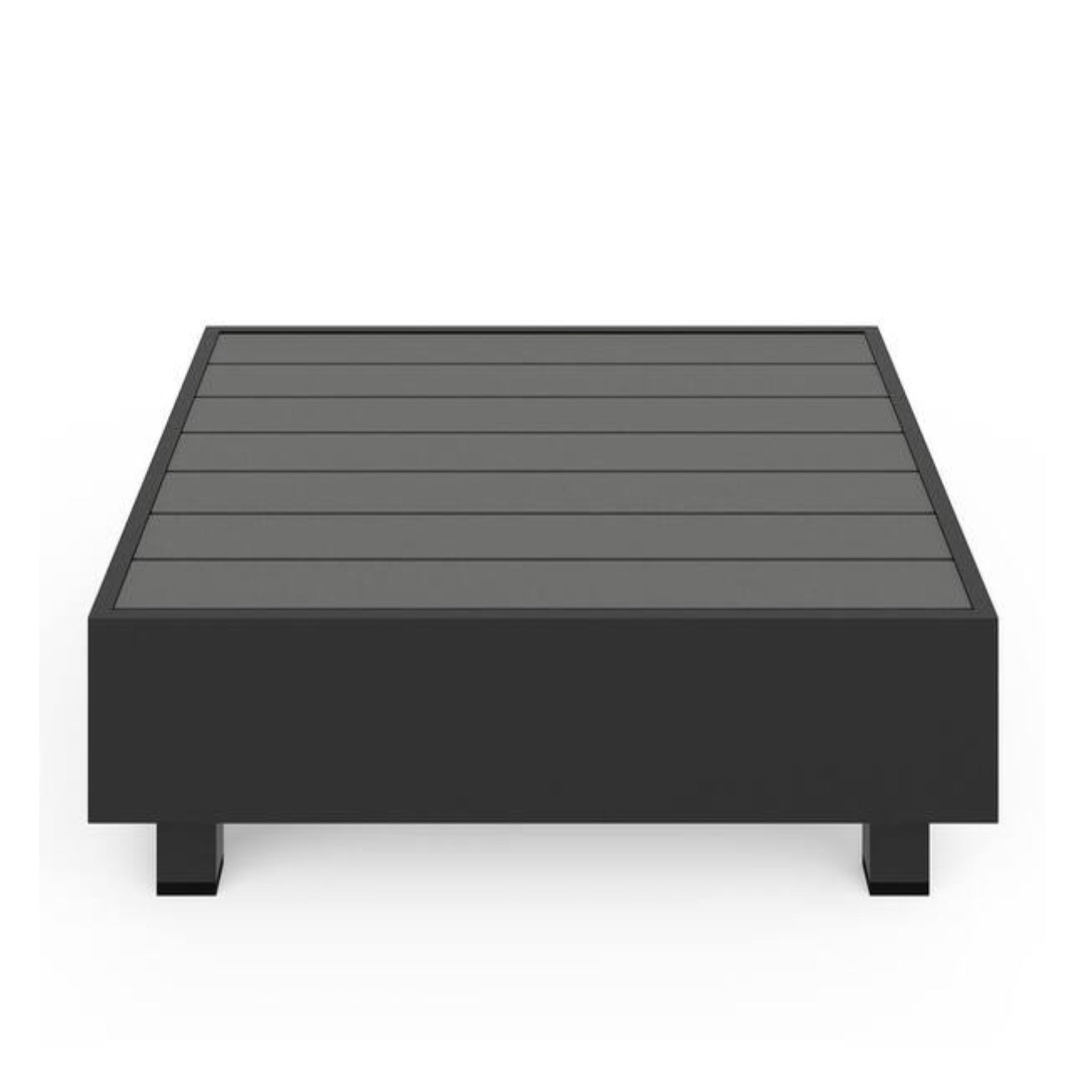 29" Square Black Metal Outdoor Coffee Table, All-Weather Slatted Patio Table