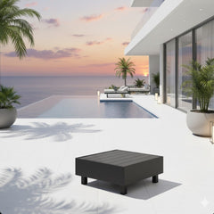 29" Square Black Metal Outdoor Coffee Table, All-Weather Slatted Patio Table