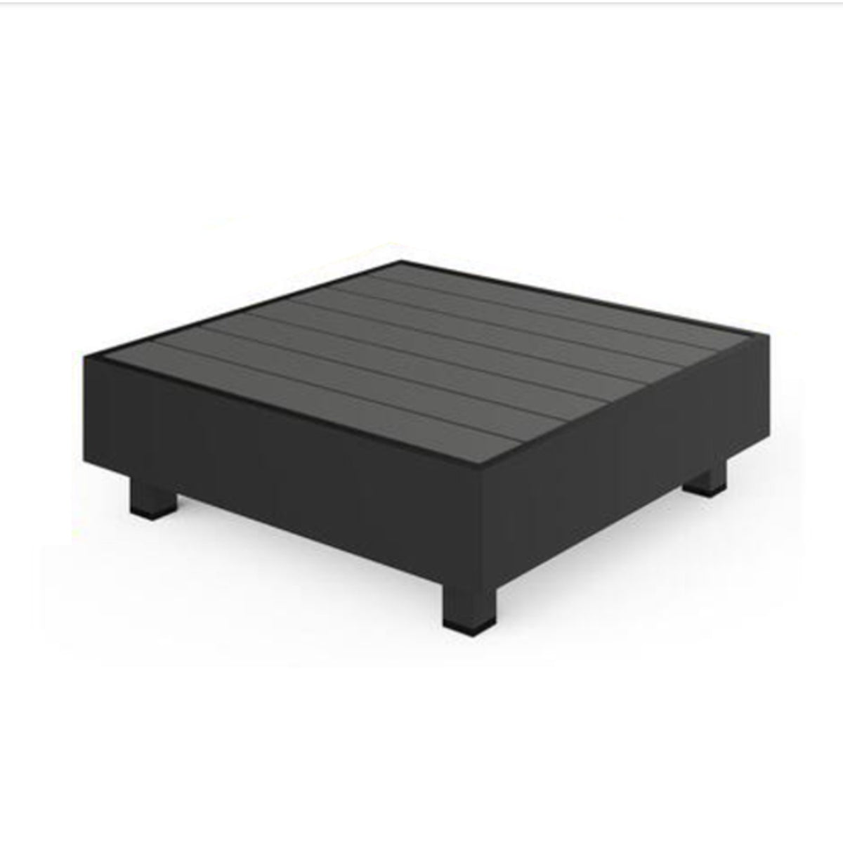 29" Square Black Metal Outdoor Coffee Table, All-Weather Slatted Patio Table