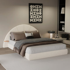 Unique Arched Boucle Bed with Small Table,Queen,Beige